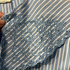 Sundayup Blue & White Striped Top W/ Embroidery #cottagecore #fairycore